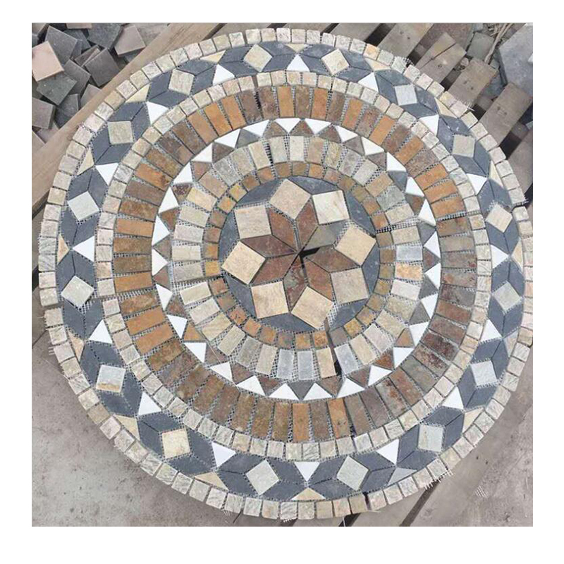 Customized Slate Pattern Medallion Mosaic Marble Art Flooring Tile Flower Pattern Slate Paver Entrance Park Paving