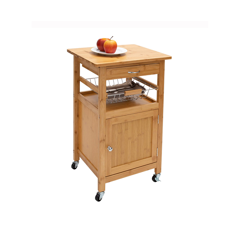 Bamboo Kitchen Storage Serving Trolley Island Cart With Wheels