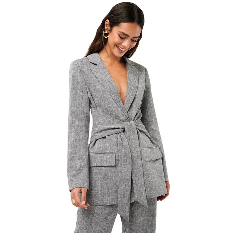 OEM Service Women Casual Slim Fit Office Business Suit Tie Front Blazer