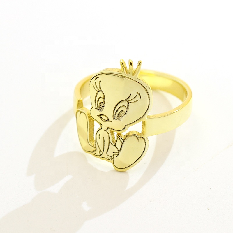 Kids Cute Cartoon Ring Custom Engraved Name Cartoon Character Dainty Rings Women Jewelry Gift Stainless Steel Gold Ring for Men