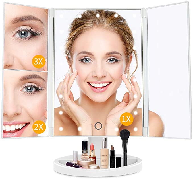 Сенсорный экран HD 1X2X3X от поставщика Amazon, дорожный Настольный тройной увеличенный светодиодный зеркало для макияжа с USB-зарядкой