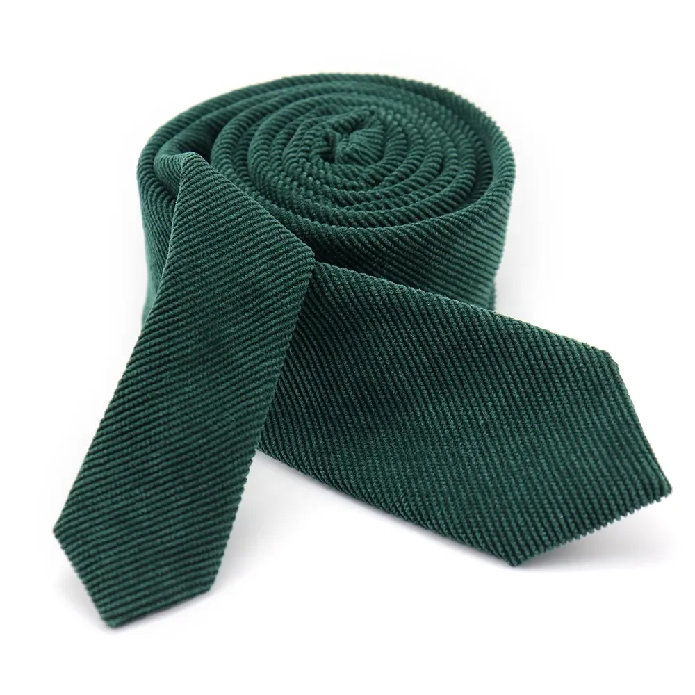 Wholesale Custom Deep Green Plain Polyester Men Slim Necktie Woven Solid Color Casual Modern Tie