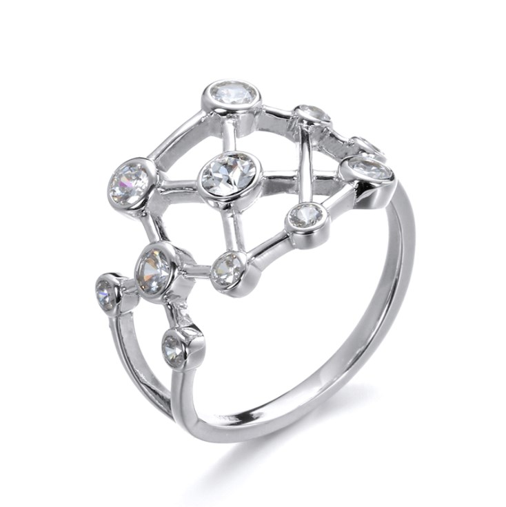JUJIE Wedding Ring Band Jewelry Round Cut Diamond Ring Unique Eternity Silver Ring Designs For Girl