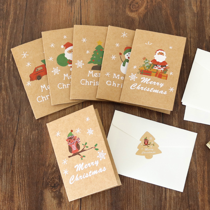 Custom Logo Paper Gift Card stickers and envelope set Christmas Gift Greeting Cards Santa Claus Cards for Girls mother