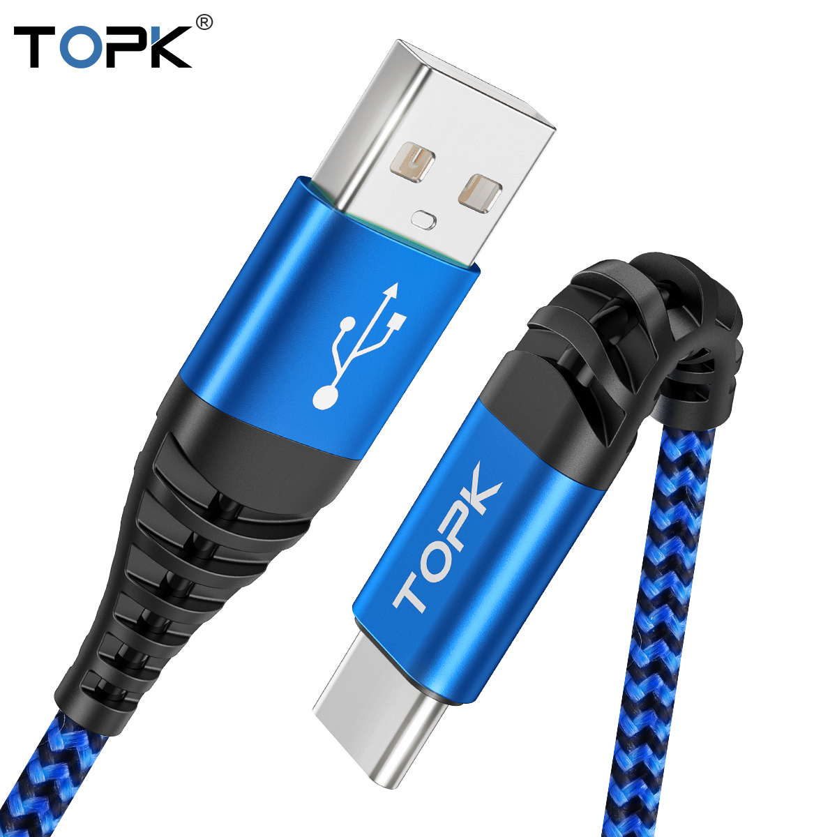 TOPK AN24 1 м (3,3 фута) 3а QC3.0 нейлоновый Плетеный USB Micro Data Type C кабель для Iphone Samsung зарядное устройство