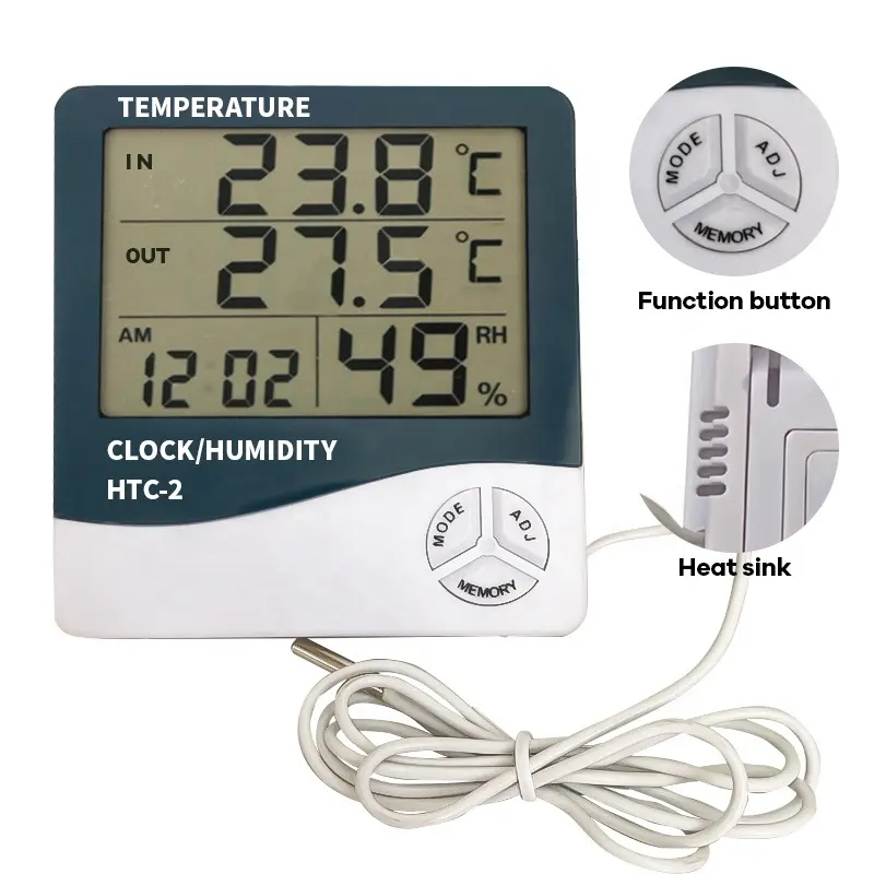 High-precision lcd Digital Display Electronic indoor outdoor Thermohygrometer With Household Temperature Probe  htc-2
