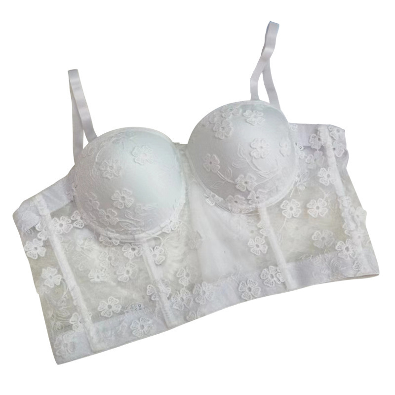 Fashion Embroidered Flower Lace Tops Corsets Breathable Comfortable Plus Size 1/2 Cup Bra Summer Bustiers With Mesh