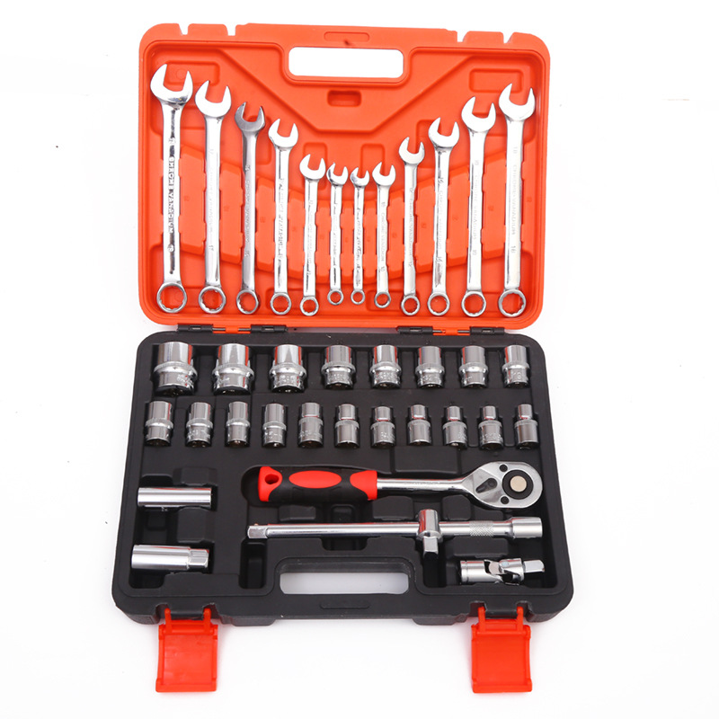 Hot Selling Portable 1/2 3/8 1/4 Car Tool Set Box Wrench Socket Set with Plastic Box