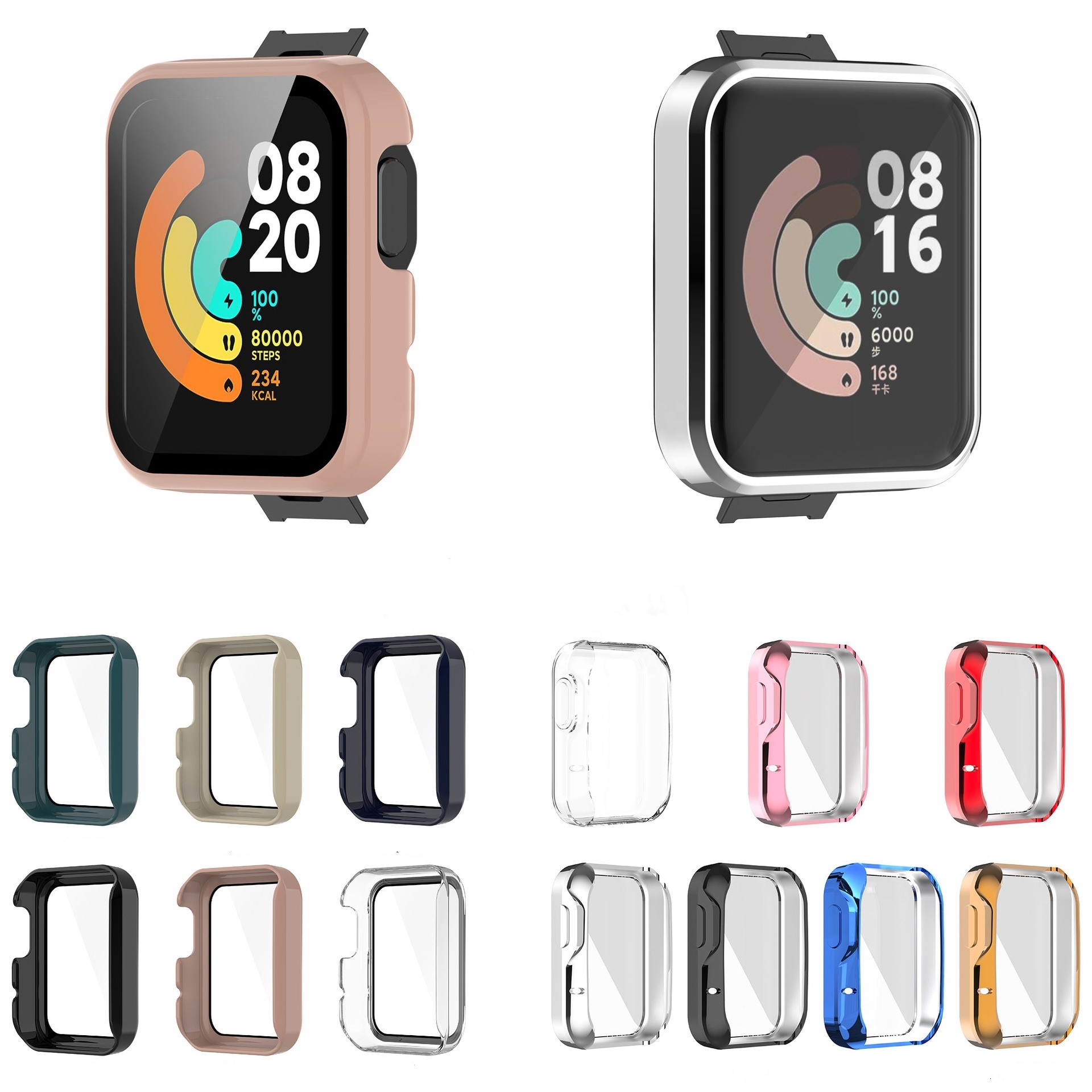 Customized Logo High Quality Full cover Tempered glass and Hard PC shell Plating Soft TPU Watch Case for Xiaomi Mi Watch Lite