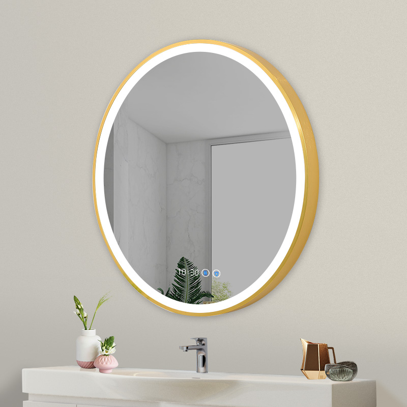 Custom New Design Decorative Hotel Fogless Shower Mirror Bathroom Smart LED Salon Mirror with Time Temperature Display