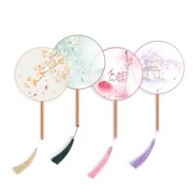Деревянный полупрозрачный вентилятор Handfan с длинной ручкой, танцевальный веер в старинном стиле с вышивкой, женский свадебный сувенирный подарок Hanfu