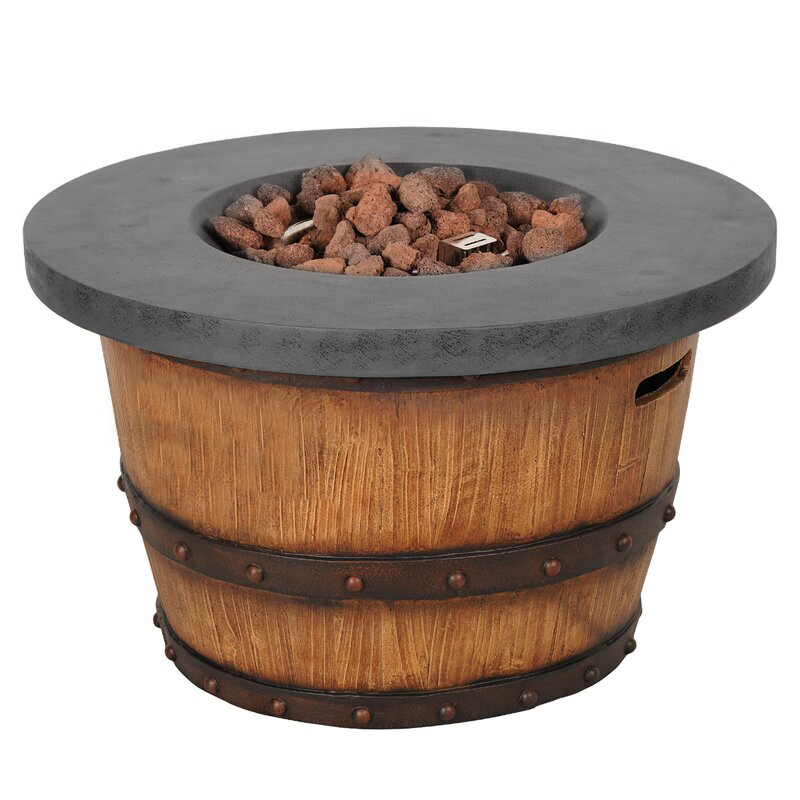 Outdoor Concrete Propane Gas Fire Pit Table Wood Look