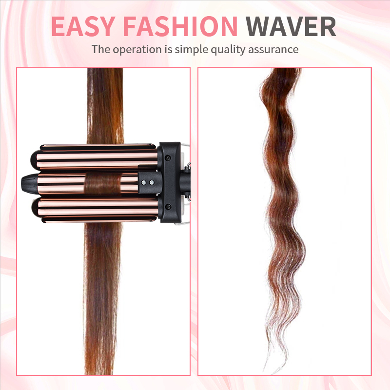 CETL Certificte Pink Ceramic Triple Barrel Hair Curler Mermaid Hair Waver With LCD Display For Deep Beach Wave Amazon Hot Sell