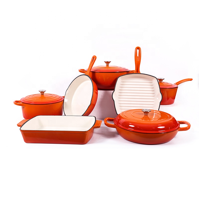 Bright Smooth Colored Enamel Casseroles Set Skillet Baking Dish 6 Pcs Kitchenware Sets Best Quality Design Iron Cookware Set