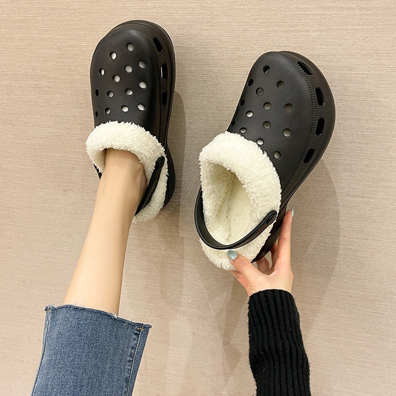 2021 Black Warm Winter Platform Fur Croc Clog Shoes Women's Warm Designer Sandals Shoess Fur Clog