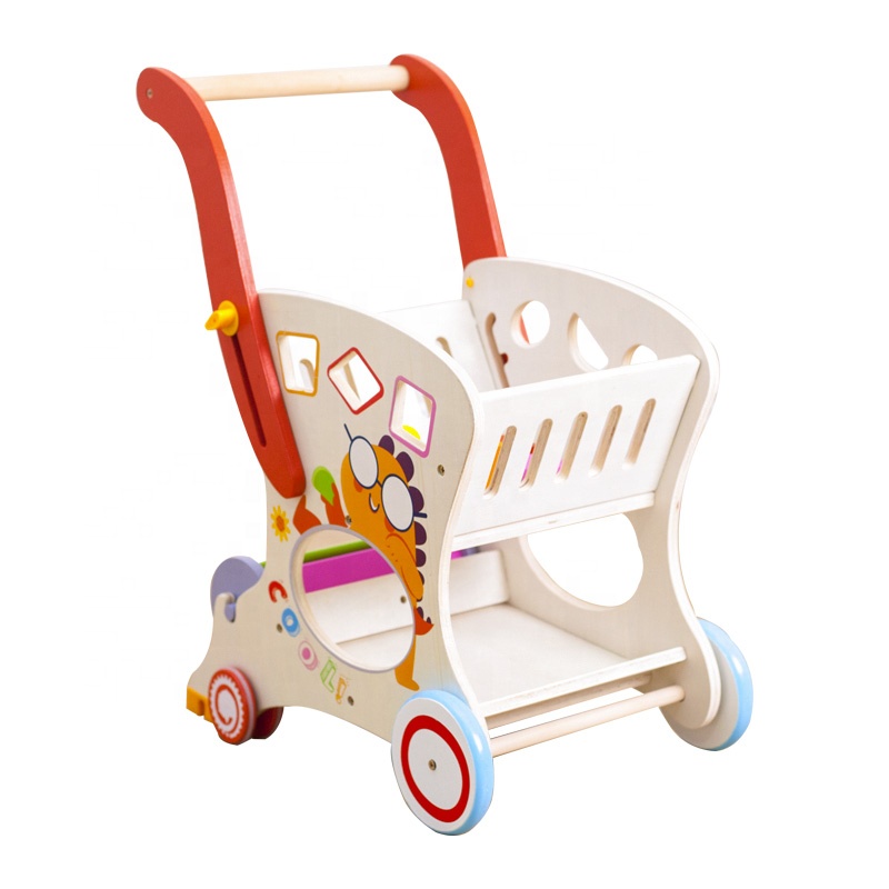 Wholesale wooden play house preschool Children's stroller Children's simulation shopping cart walker toy