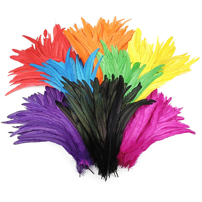 High Quality Roosters Chicken Feathers 25- 30 cm Loose Blenched and Dyed Roosters Coque Tail Feather for Carnival