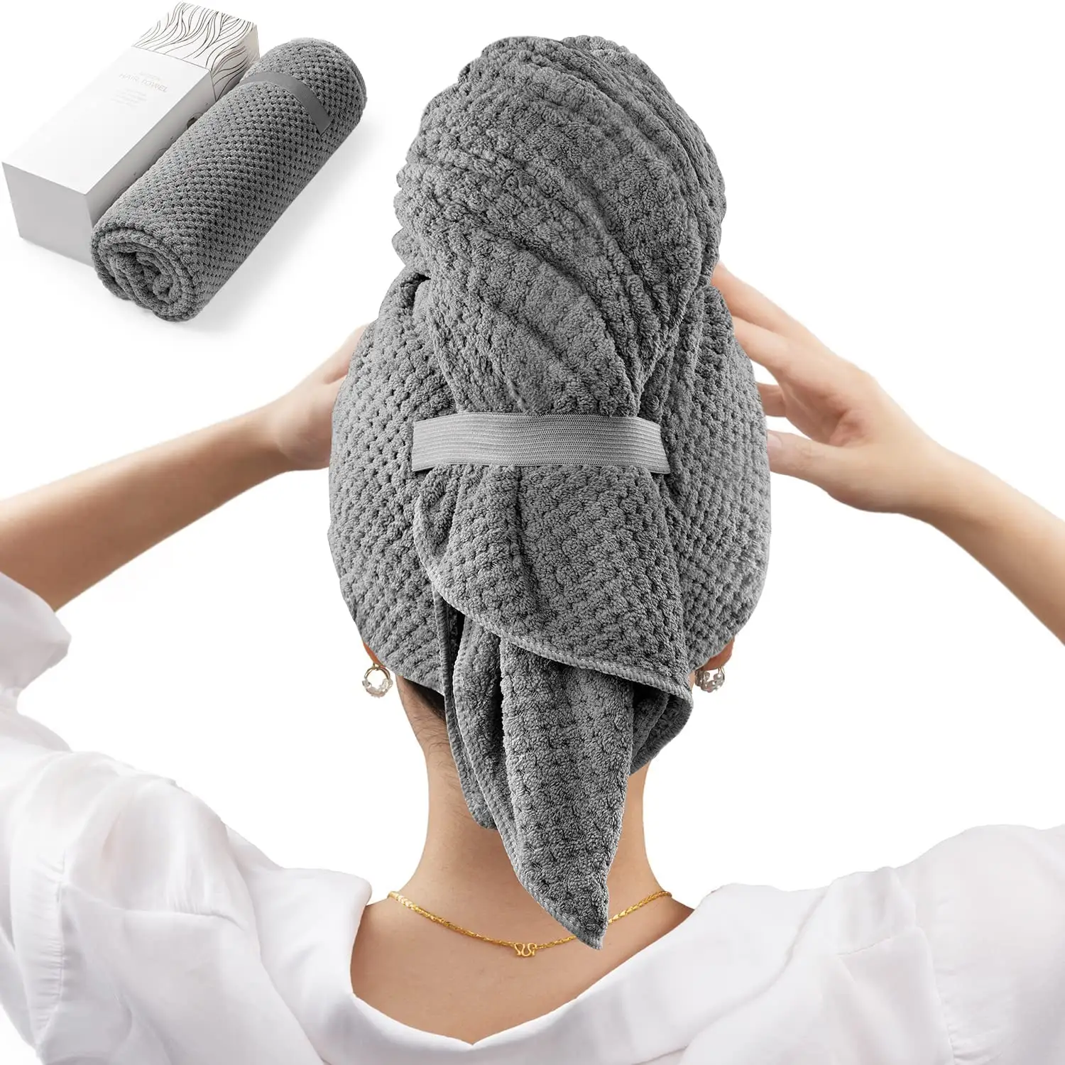 Large Microfiber Hair Wrap Towel for Women Soft And Comfortable Hair Drying Towel with Elastic Band
