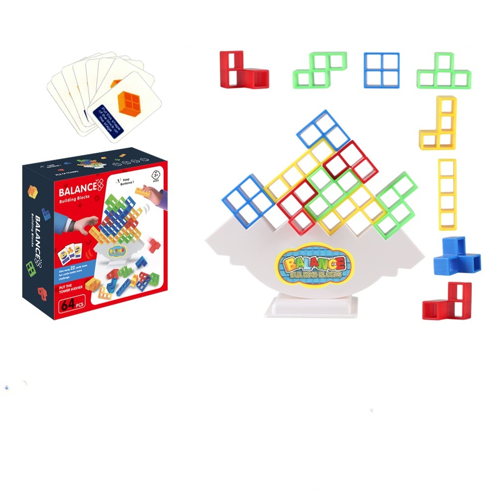 Building Blocks Toys Swing Stack 64 pcs Stacking Tower Balance Game Tetras Tower 64 Blocks Tower Balancing Game