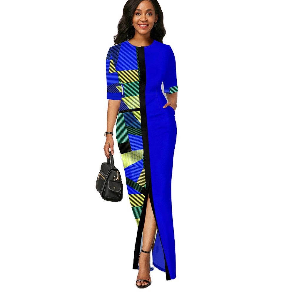Free prom dress Top 50 African Women Long Dress Contrast Stitch africa clothes Dress Hot Sale Products In 2021