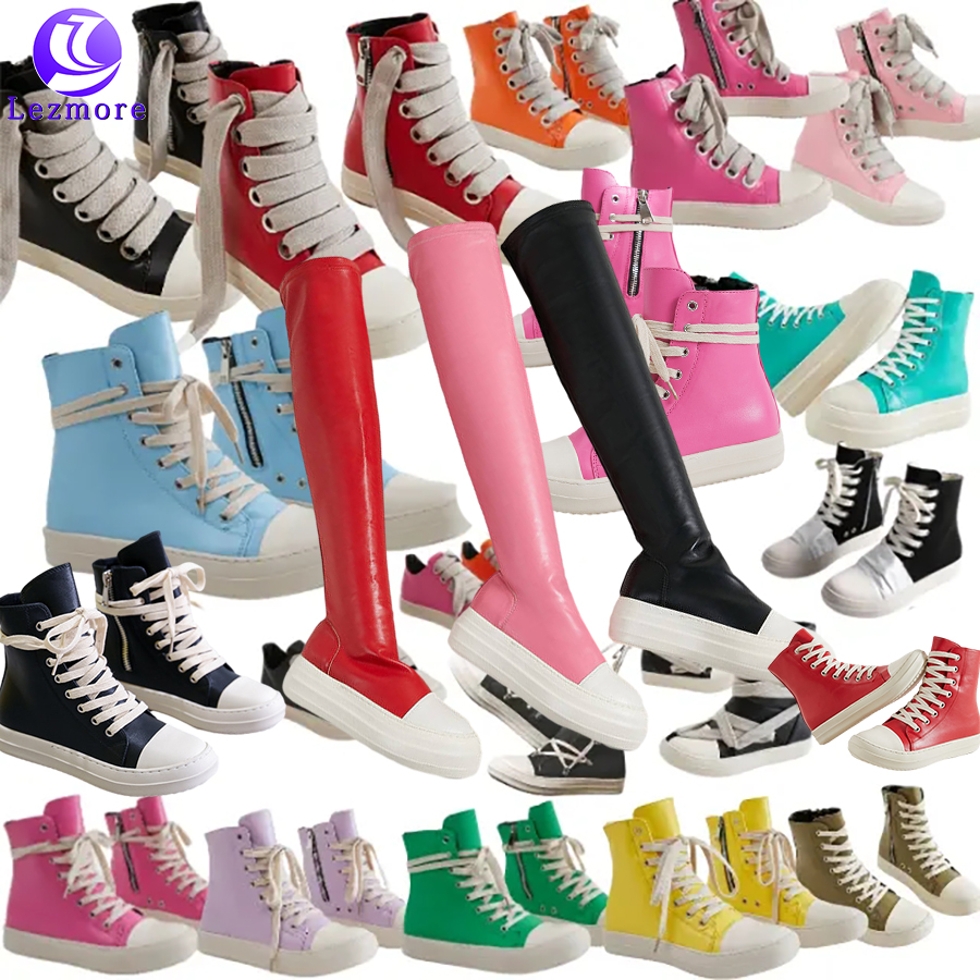 2023 New Candy Colored High Top Shoes Coarse Shoelaces Sneaker Ricks Casual Shoes Boots Women'S High Top Flat Owens Boots