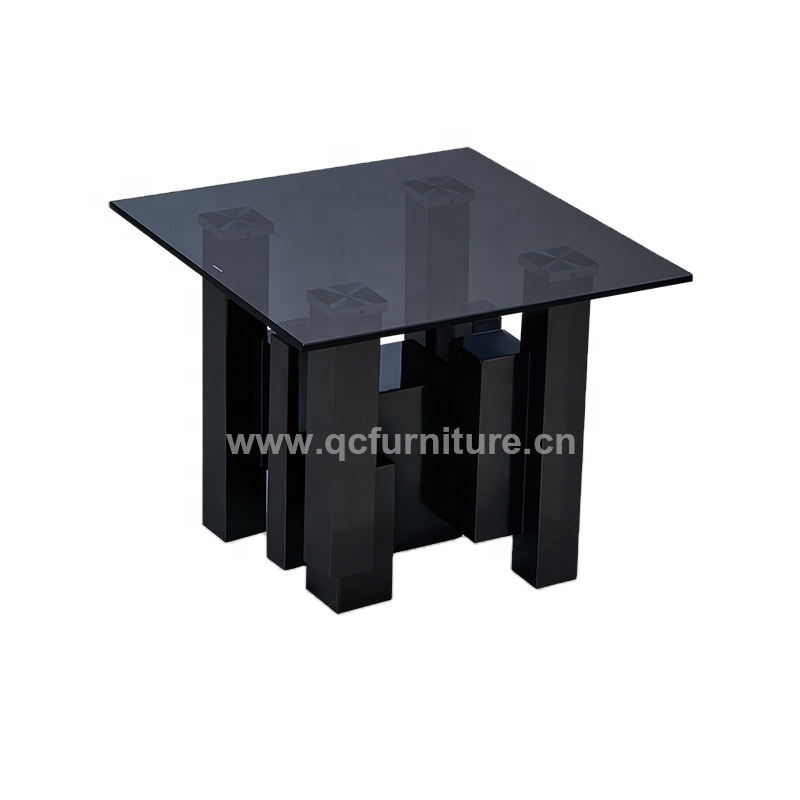 New design side tables for living room modern black titanium hardware base grey tempered glass black modern side table