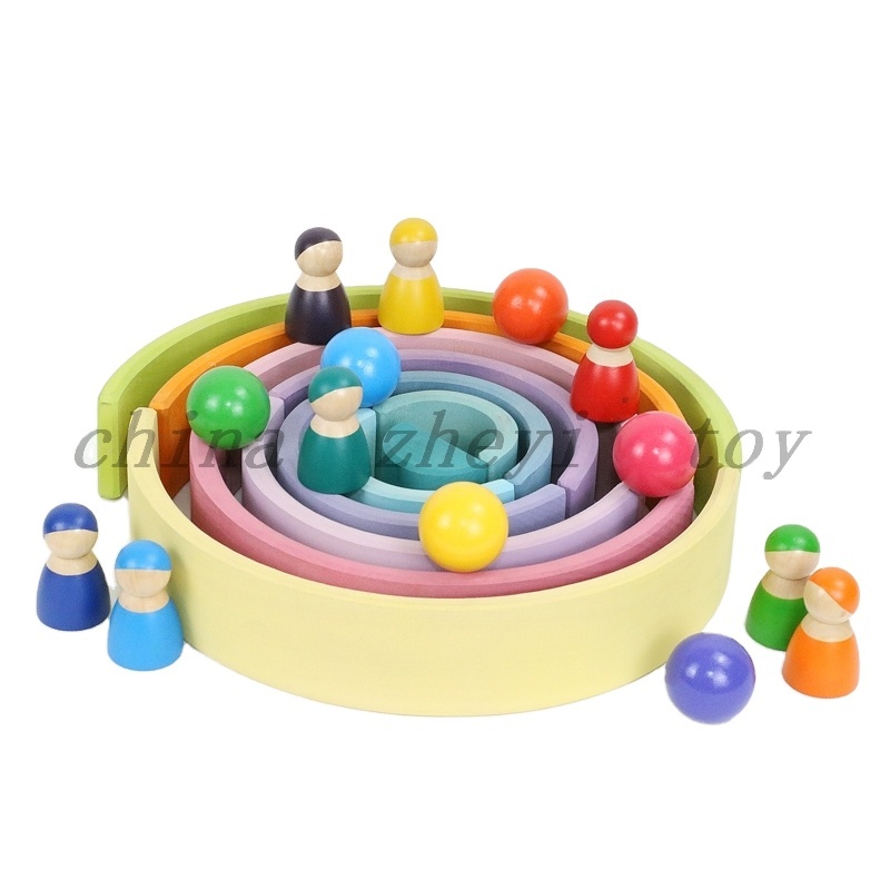 Factory Direct Sale Kids Toys Educational Building Block Toys Balls Wholesale Montessori Wooden rainbow Baby Toys Parts