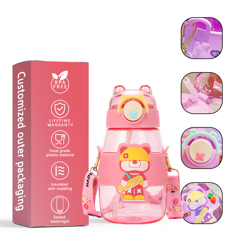 2024 BPA Free Sports School Children Plastic Water Bottle with Cartoon Cute Boy Girls Leakproof Juice Drinking Cup