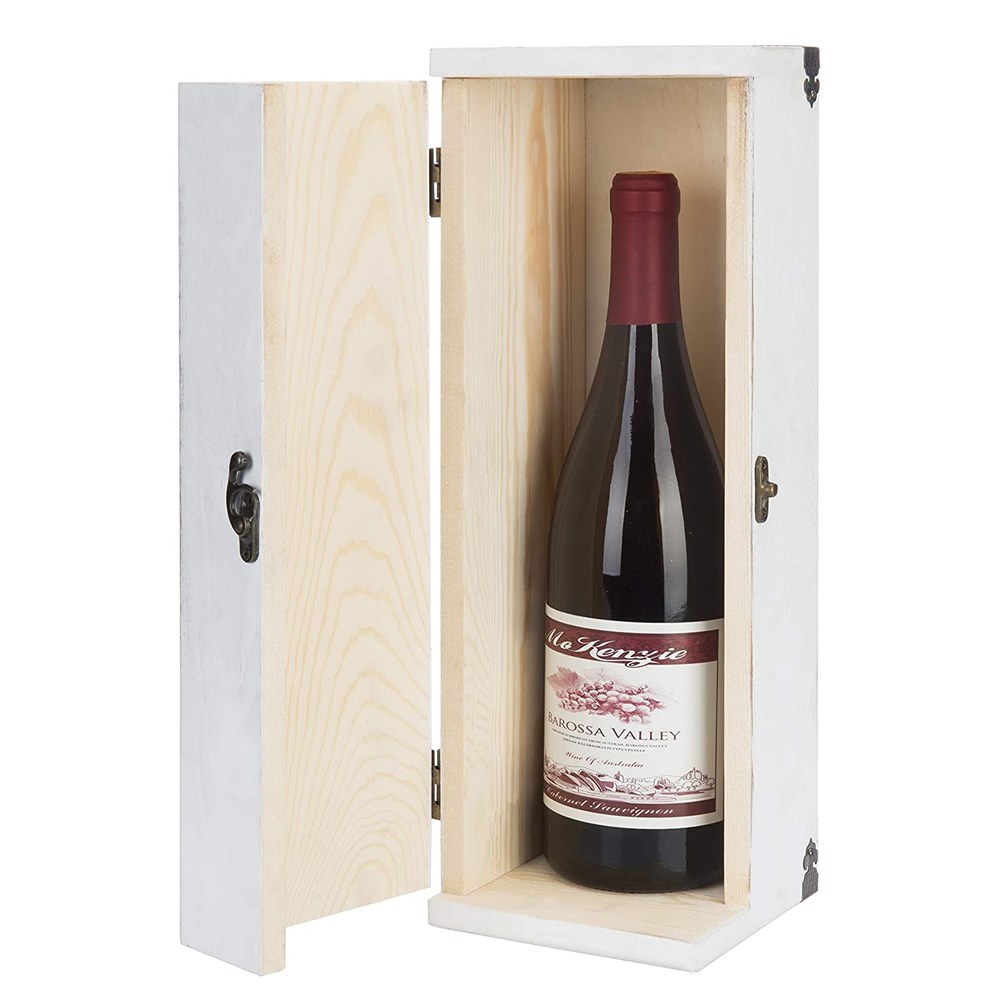 Custom Logo Vintage Distressed White Wood Wine Carrying Case with Metal Accents
