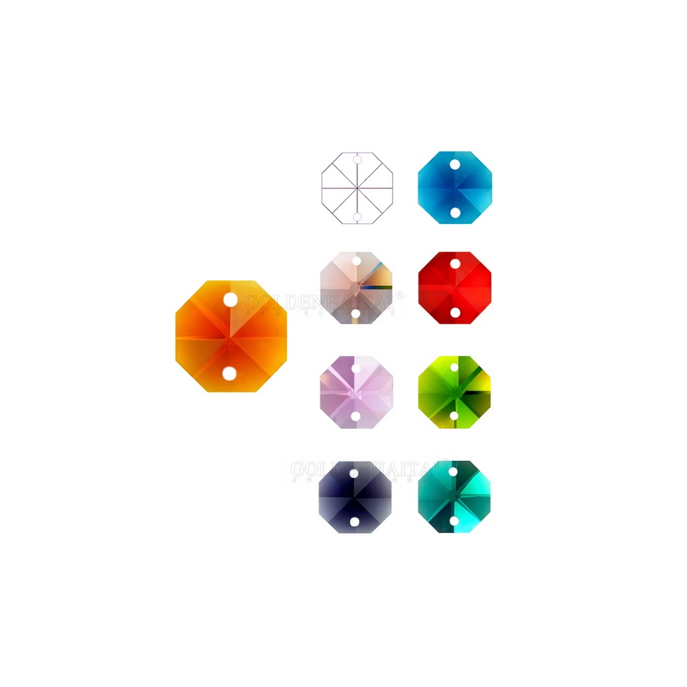 GOLDENHAITAI 14mm Two Hole Crystal Glass Octagon Beads Coloured Jewelry DIY Top Quality Loose Chandelier Parts 8100214