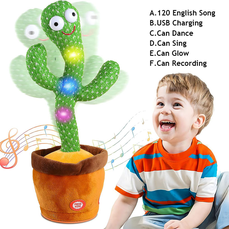 Dancing Cactus Plush Toy with 120 Songs Singing Talking Record Repeating What You Say Electronic Plush Toy Kids Children Gifts