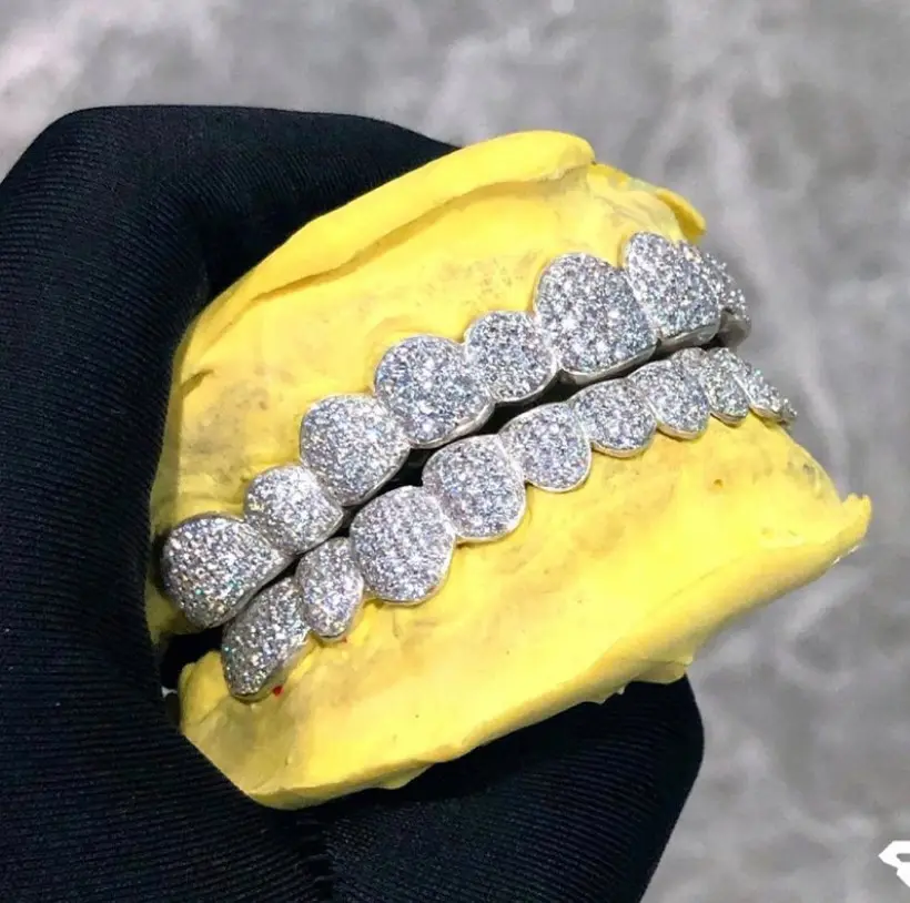 Hop ficed Out S925 стерлингового серебра Grillz Custom VVS Moissanite Diamond Grillz для зубов