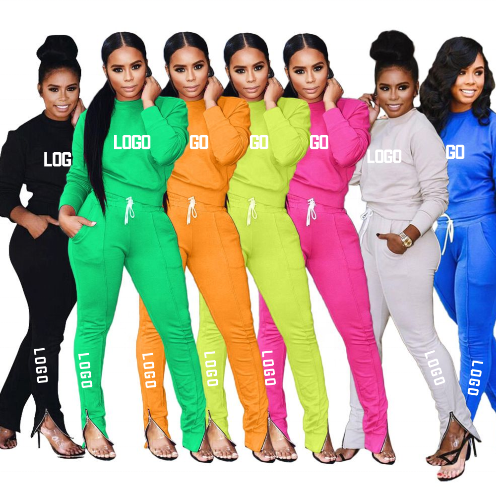 Custom LOGO 2021 Women Sweat Suit Sets Zip feet Fall Set Pullover Sweatshirt Jogger SweatSuit Wholesale Tracksuits A8028