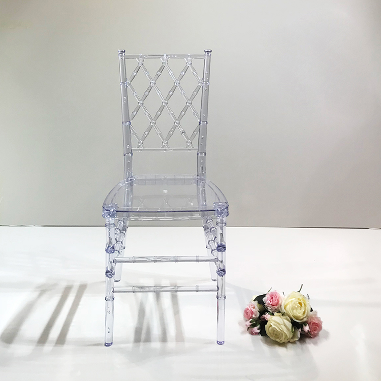 Factory Price Banquet Popular Soft Cushion Cross Over Backrest Clear Plastic Hotel Design Chairs Event Chiavari Chair Events