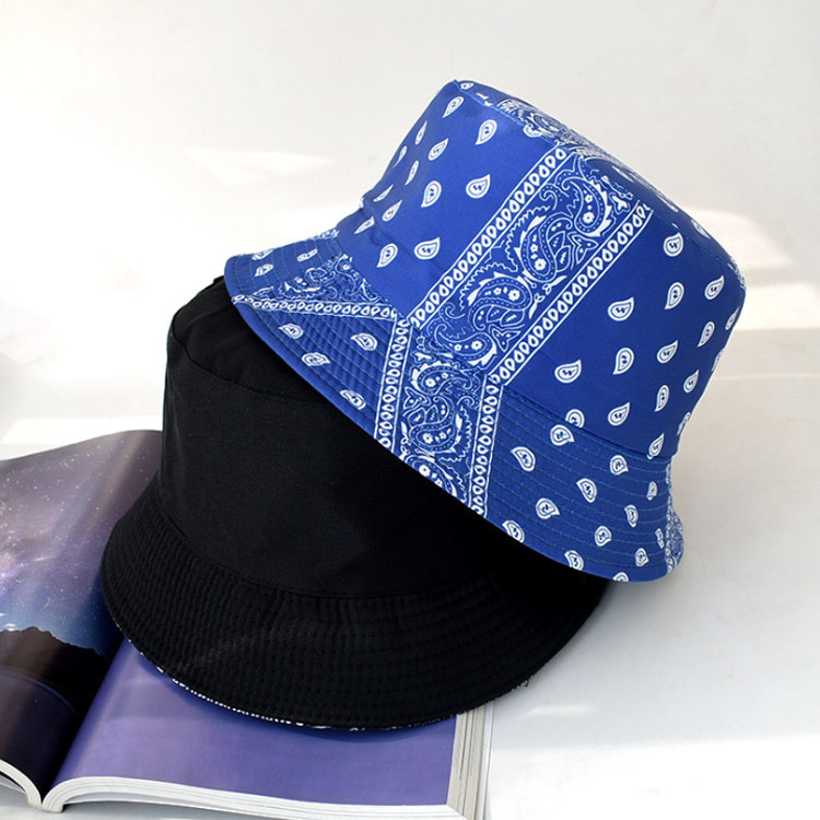 European American cashew flower print Bucket Hats street fashion foldable basin hat double-sided personality sun hat