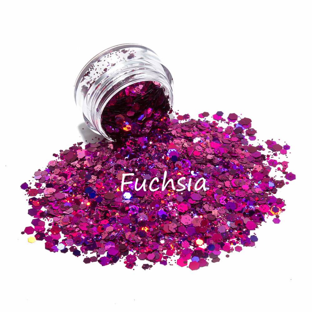 Holographic Fuchsia Red Chunky Mix Cosmetic Glitter Refine