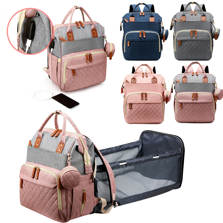 2021 fashion 3 in 1 Large Capital travel baby diaper bag custom backpack with changing station with usb port