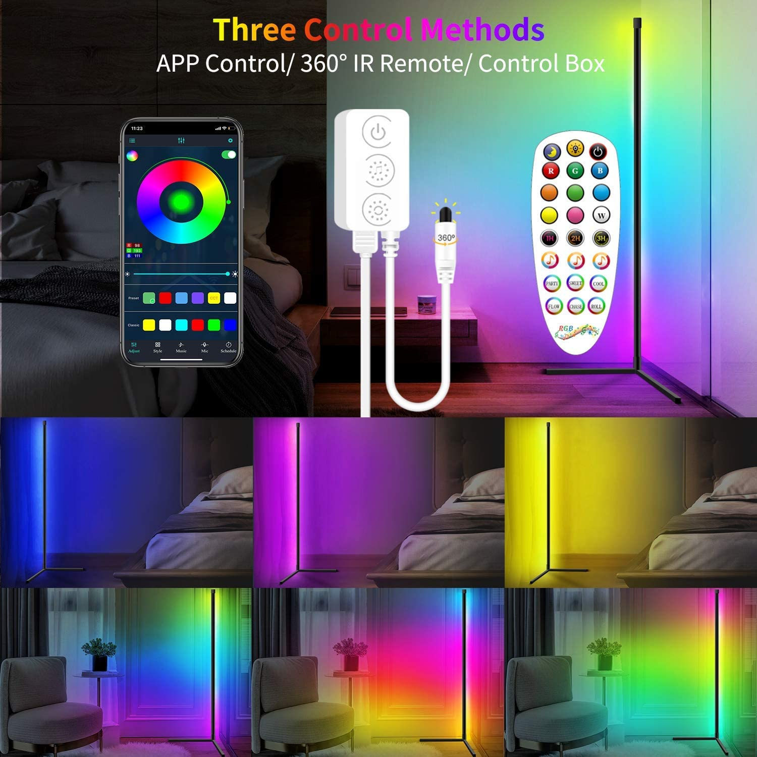 Современная черная светодиодная Напольная Лампа HIMOJO RGB, меняющая цвет, минимальная угловая подставка, самая маленькая угловая напольная лампа