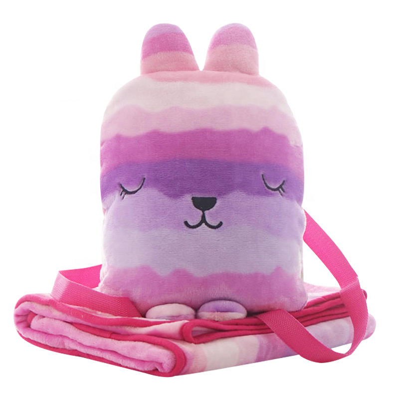 OEM Super Soft 100% polyester Flannel Winter Travel Plush Baby Soft Children Backpack Blankets Set