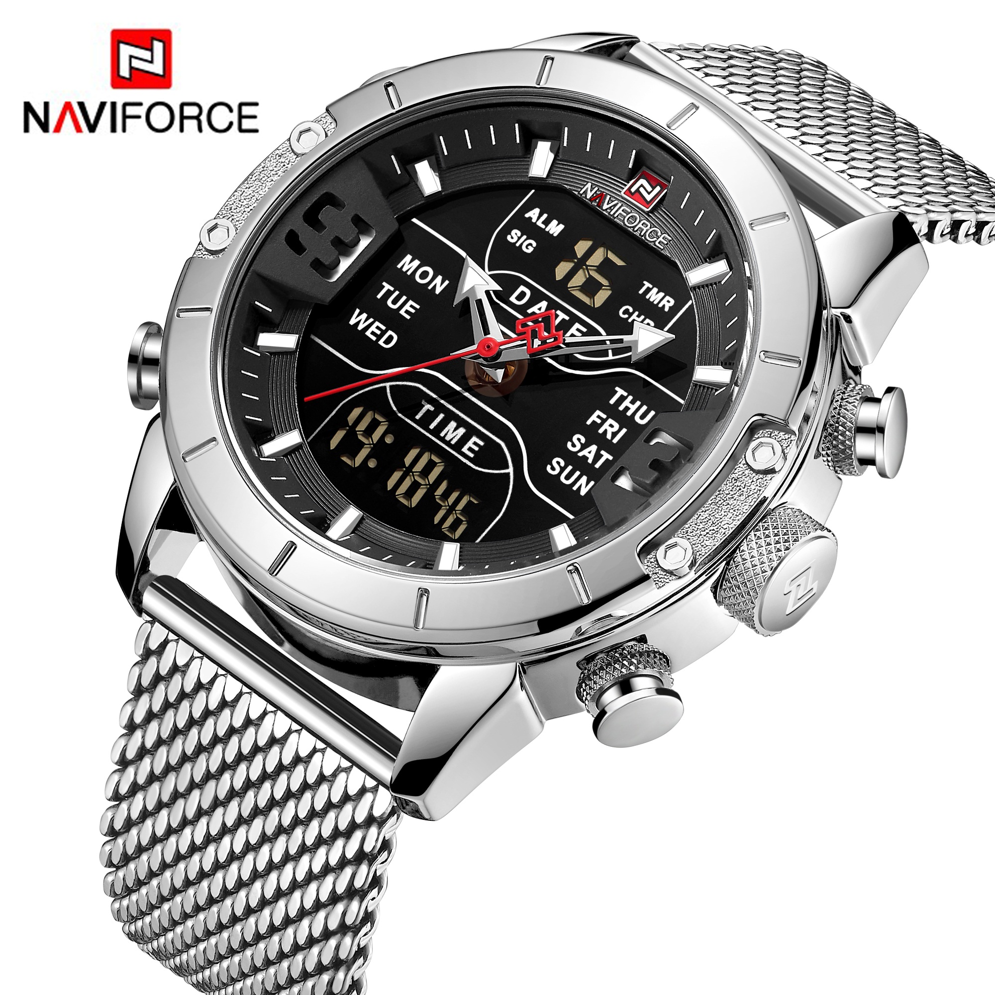 Часы мужские NAVIFORCE 9153 спортивные аналоговые цифровые, Роскошные водонепроницаемые цифровые из нержавеющей стали, минимальный заказ