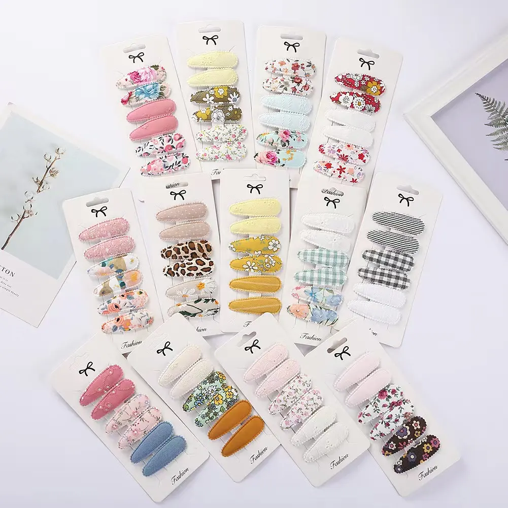 2022 New design Korea style baby girl fabric hair clips floral Sweet Hairgrips 6pcs /set with card For Hair Accessories