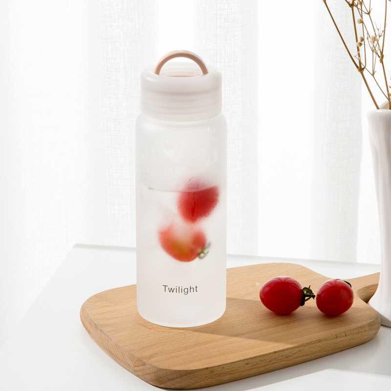 420ml cylinder frosted portable wide mouth colorful reusable glass drinking water bottle