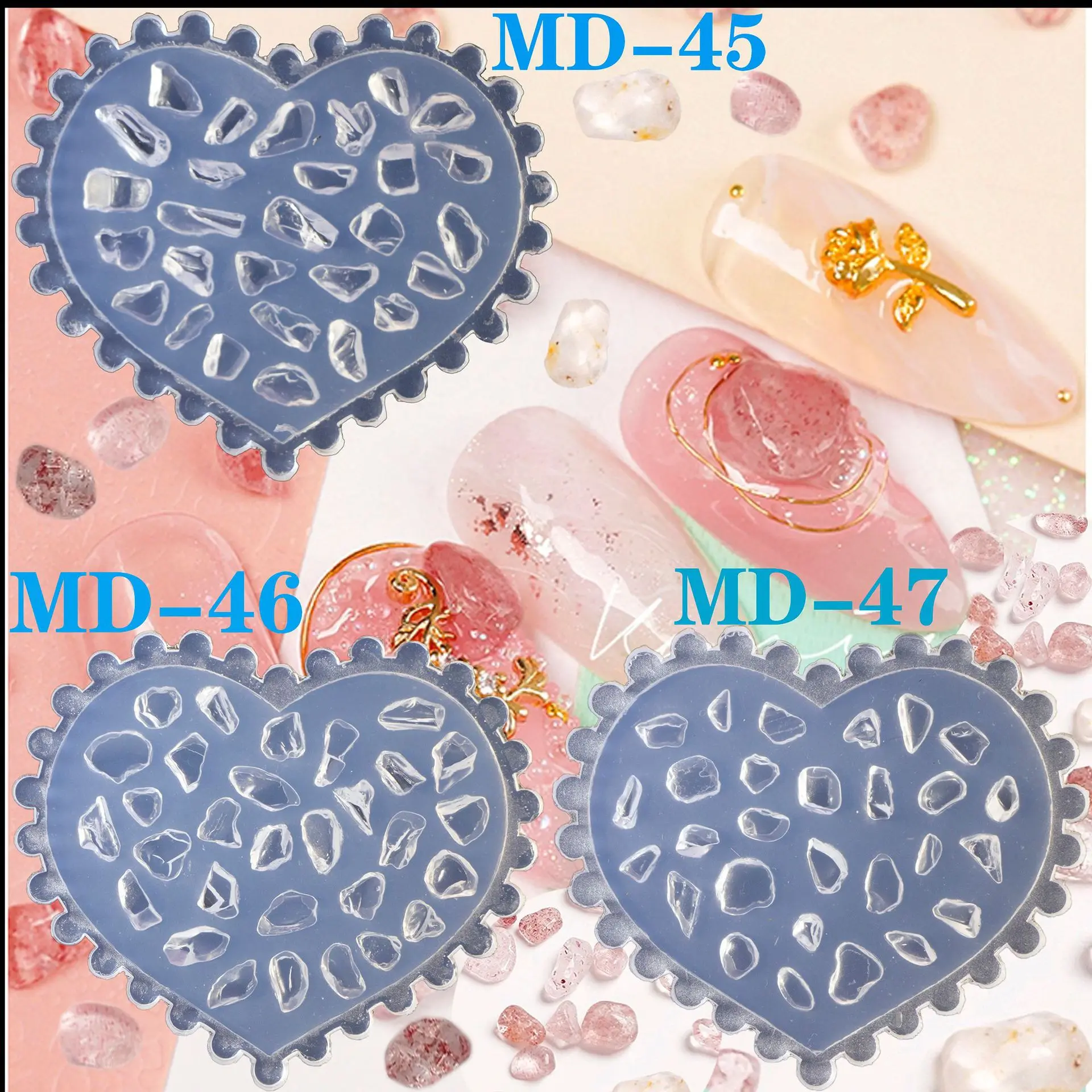 Big Size 3D Acrylic Nail Mold Diy Crystal UV Gel Silicone Clear Nail Mold Nail Accessories