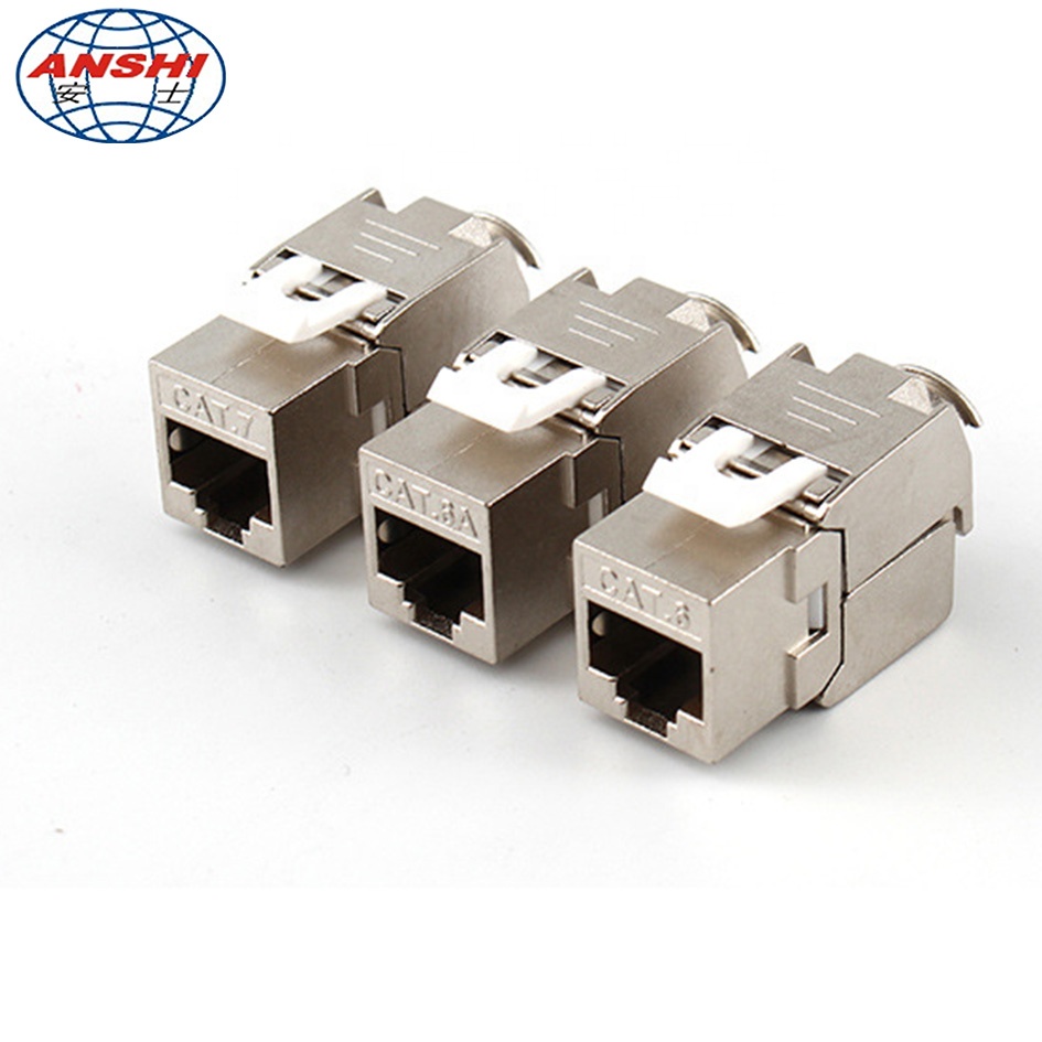 ANSHI Cat5e CAT6 CAT6A CAT7 RJ45 180 градусов безинструментальный экранированный STP цинковый сплав Keystone Jack