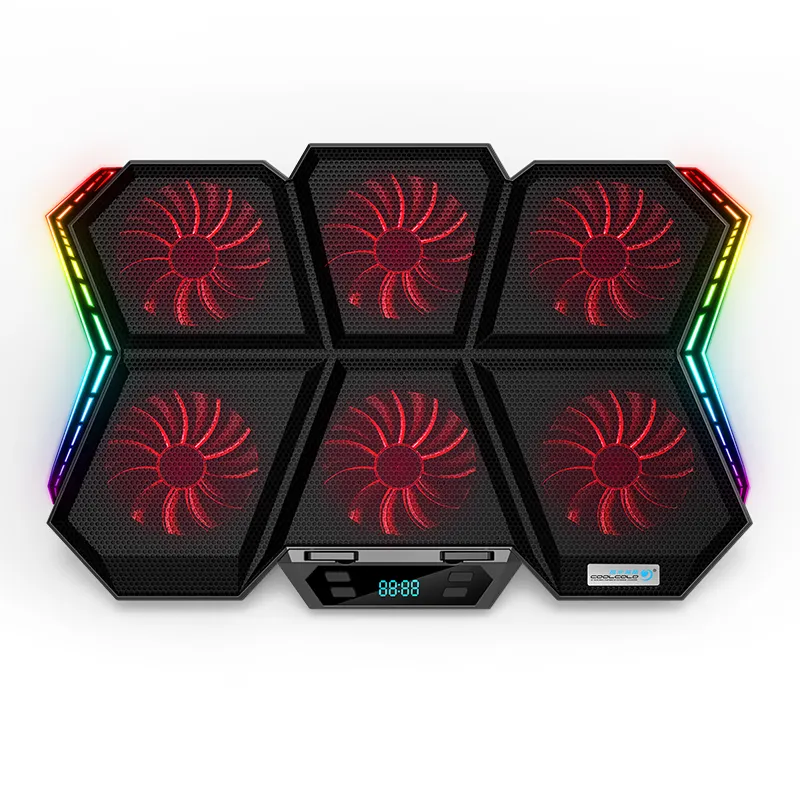 OEM Adjustable Hollow Cooling Pad 14-17 Inch Laptop Fan Stand Colorful Gaming Cooler With 6 Cooler Fans