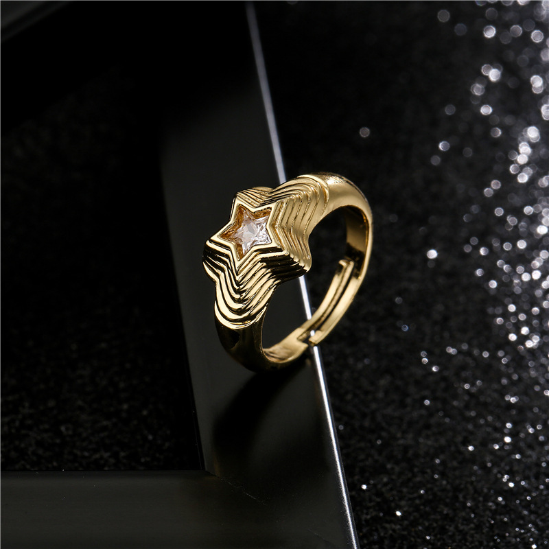 European Stylish Micro Pave Rhinestone Five-Pointed Star Ring Shining Cz Cubic Zircon Multilayer Star Crystal Ring For Women