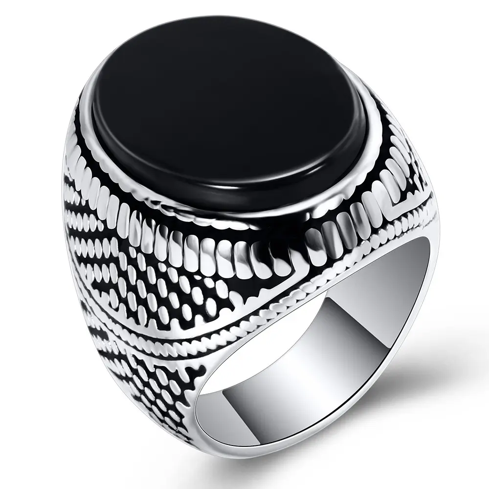 925 sterling silver hot new style sapphire inlaid retro ring men's fashion ring