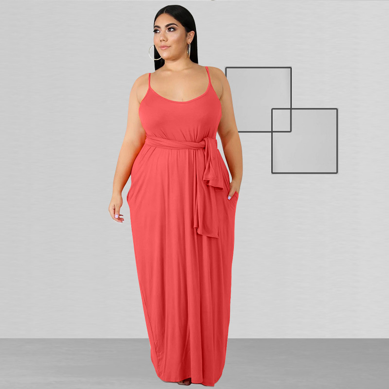 2021 new arrivals summer fashionable printing V-neck sexy shoulder-straps skirt and belt sleeveless plus size women long dress