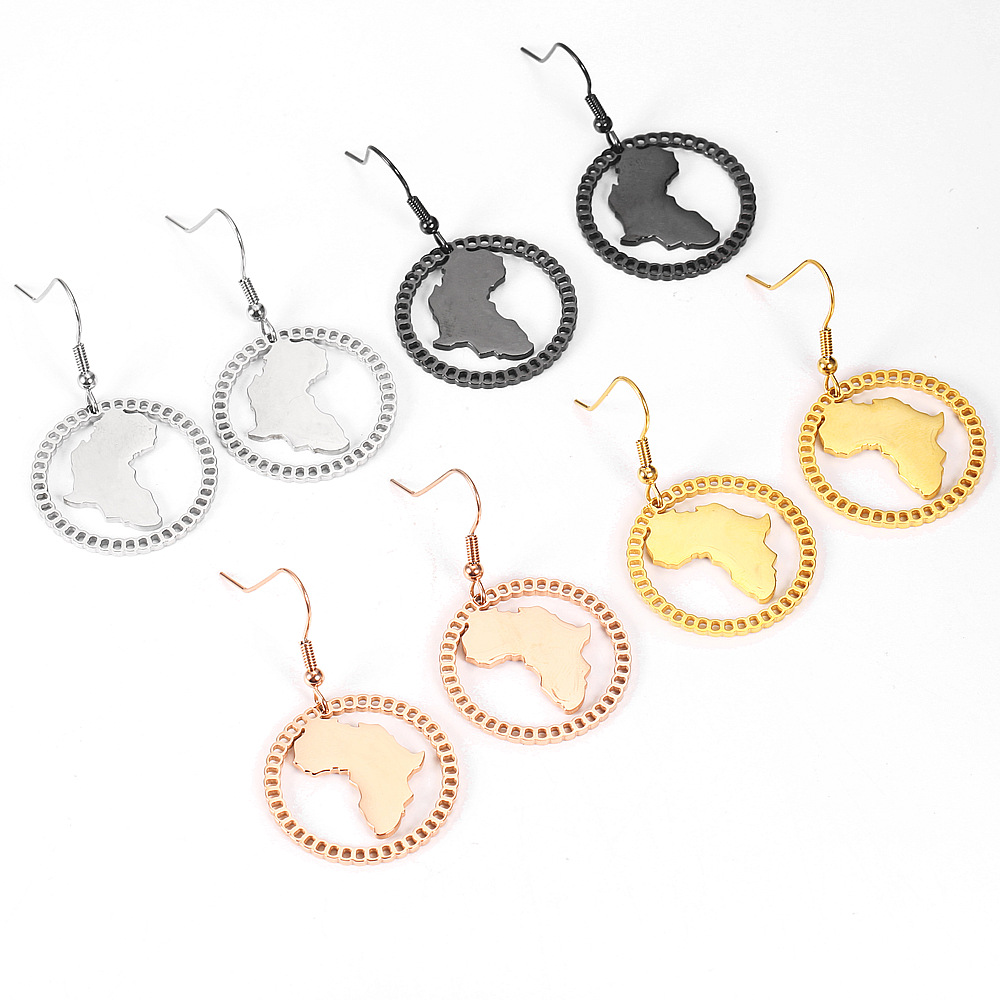Wholesale Women Silver Rose Gold Black Earrings Round Map Shaped African Dangle Earrings Jewelry