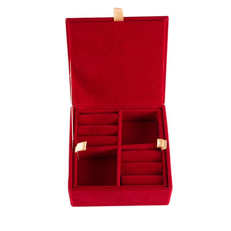 New Factory price luxury wholesale red gold custom logo velvet necklace earring jewel ring box for jewelry packaging